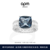 [新品]APM Monaco海军蓝方形珍珠戒指个性酷炫饰品生日礼物送女友