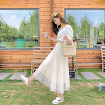 2024夏季新款白色网纱裙半身裙女长裙到脚踝垂感裙子仙女超仙森系