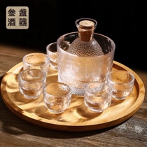 叁盏日式夏季冰酒壶温酒壶套装锤纹玻璃酒具酒杯温酒黄酒梅子果酒