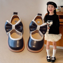女童蝴蝶结公主皮鞋2024秋季新款小女孩洋气黑色皮鞋女童软底皮鞋