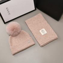 纯羊毛帽子女士冬季韩版潮保暖亲子儿童狐狸毛球针织毛线帽子围巾