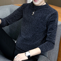 雪尼尔毛衣外套男厚款秋冬季韩版圆领青年长袖羊毛衫线衣潮流个性