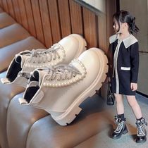 女童马丁靴3-12岁2023小女孩公主短靴4加绒时尚甜美棉靴软底皮靴9
