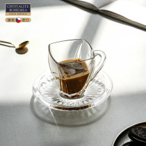 捷克进口波西米亚水晶玻璃咖啡杯透明带碟茶杯咖啡器皿碟套装水杯