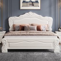 欧式白色实木床1.8米双人床美式简约现代高箱雕花主卧公主床婚床
