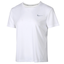 NIKE耐克女子白色透气圆领休闲跑步训练短袖T恤上衣AJ8122-100