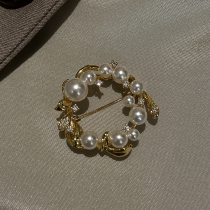 精致高档金银色花环圆形奥地利施家珍珠胸针小众设计配饰