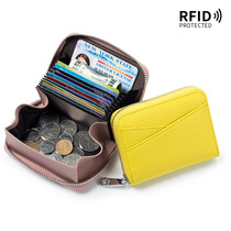 真皮日式风琴多卡位卡包RFID 零钱包拉链卡套男女款硬币包大容量
