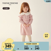 TeenieWeenie Kids小熊童装23年款秋冬女宝宝毛领可卸针织连衣裙