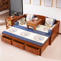 榆木罗汉床新中式推拉床伸缩两用床榻小户型实木抽拉沙发客厅家具