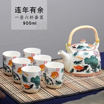 提梁壶复古青花陶瓷带过滤家用茶具套装瓷茶壶茶杯大容量茶具套装