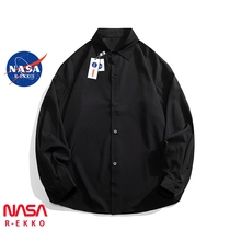 NASA联名正装长袖白色衬衫男高级感春季内搭打底衬衣休闲翻领外套