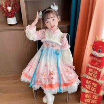2024新款汉服女童公主蕾丝连衣裙冬季中国风唐装古装拜年服