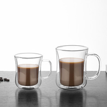 双层玻璃咖啡杯带把牛奶杯马克咖啡杯家用耐热水杯早餐杯隔热杯子