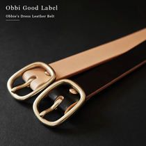 OBBI GOOD LABEL 正规代理黄铜扣原色茶芯粒面植鞣革窄款正装皮带