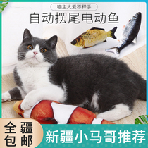新疆包邮抖音同款会跳动的鱼 摆尾猫玩具跳跳鱼 USB充电毛绒电动