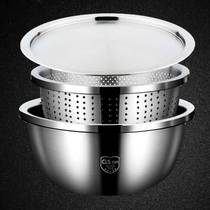 304不锈钢盆带盖洗菜盆子家用厨房沥水篮汤盆和面打蛋漏盆淘米盆