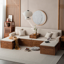 溪木工坊新中式实木沙发客厅老榆木罗汉床布艺储物推拉沙发床