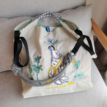升级！日本ball chain大容量刺绣帆布包购物袋手提单肩袋斜挎包