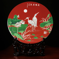 扬州漆器厂平磨螺钿28圆荷塘月色台屏特色礼品工艺品家居装饰摆件