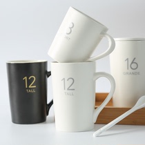 简约陶瓷马克杯带盖带勺 创意办公室大容量水杯家用咖啡杯泡茶杯