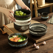 日式高脚面碗复古风陶瓷餐具沙拉碗大号米饭碗家用牛肉面汤碗圆碗