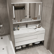 轻奢岩板浴室柜组合落地式洗脸手池洗漱台面盆一体卫生间现代简约
