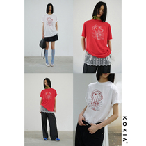 KOKIA现货 高品质竹节棉麻感Fiocco Regalo浪漫复古印花短袖T恤