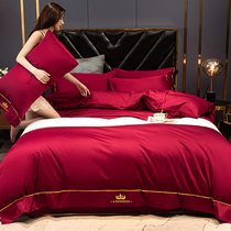 结婚红色四件套纯棉全棉婚庆床上用品床单被套新婚喜被床笠三件套