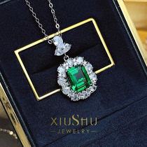 复古祖母绿吊坠绿宝石925银高端饰品镀金银饰轻奢欧美高级X77
