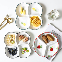 陶瓷分格餐盘一人食家用大人儿童早餐盘减脂餐盘四格三格分餐盘