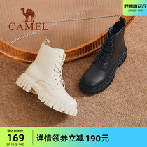 骆驼女鞋2023秋季新款柔软舒适真皮复古英伦风靴子女士厚底马丁靴