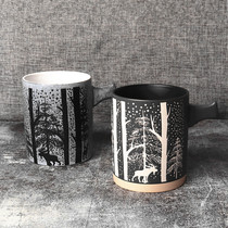 创意手绘陶瓷马克杯大容量雪花麋鹿杯情侣水杯办公室茶杯咖啡杯子