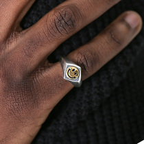 GRGR 原创设计纯银笑脸戒指男女时尚小众设计复古表情包网红戒指