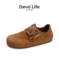 Devo/的沃软木鞋全包时尚休闲系带平底复古秋冬季新款女鞋22006