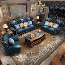莅囍欧式真皮沙发123组合实木雕花皮艺奢华头层牛皮美式客厅沙发