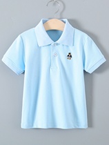 男童带领短袖T恤白色学生校服韩版中大童男女孩班服儿童翻领衬衫