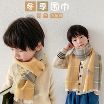 儿童围巾韩系双面羊毛格子男童女童长款秋冬中大童小孩保暖围脖