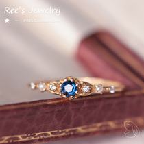 Ree。蓝丝绒 天然蓝宝石珍珠18k黄金vitage古典戒指 指环