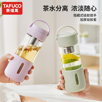 日本泰福高茶水分离泡茶杯便携水杯户外耐热玻璃杯隔热过滤随手杯