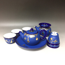 天福客厅陆羽功夫茶具中式送礼办公茶壶茶杯整套壶组靛蓝双金葫芦