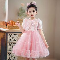 儿童裙子夏天春装女2024年新款女童短袖生日演出高级感粉色蓬蓬裙