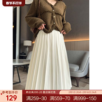 DM100微胖mm大码女装2023冬新款显瘦高腰遮胯风琴百褶长版半身裙