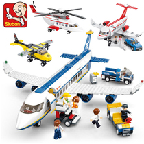 小鲁班空中巴士飞机航空客机航天拼装积木益智力拼插玩具模型6岁