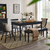 美式全实木餐桌椅组合轻奢现代简约小户型黑色家用餐厅长方形饭桌