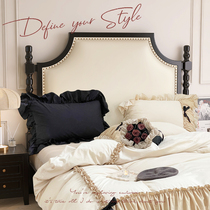 美式实木床黑色轻奢现代简约1.5米1.8双人床法式复古婚床软包卧室