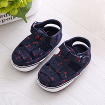 婴儿学步鞋软底0-1岁夏季男宝宝包头透气6-12个月女婴防滑布凉鞋