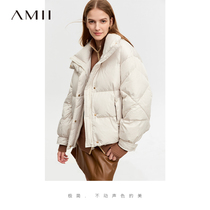 Amii品牌短款羽绒服女冬天外套冬季2023新款加厚高领小个子面包服