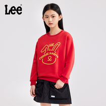 Lee男女童卫衣冬加绒加厚本命年红色洋气上衣兔年时尚儿童童装