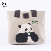 原创熊猫托特包大容量手绘帆布包办公休闲用单肩包可萌可酷手提包